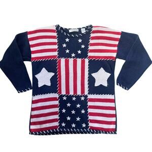 Chaus Sport Knit American USA Flag 4th July Patriotic Sweater Size Medium